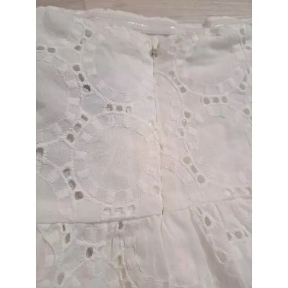 Bardot Womens 6 Babydoll Dress Sofia Eyelet Mini White Revolve Lace Off Shoulder - Picture 12 of 12